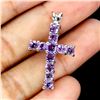 Image 1 : EXCEPTIONAL AMETHYST CROSS PENDANT IN 14K WHITE PLATED GOLD OVER 925 STERLING SILVER - APPRAISED REP