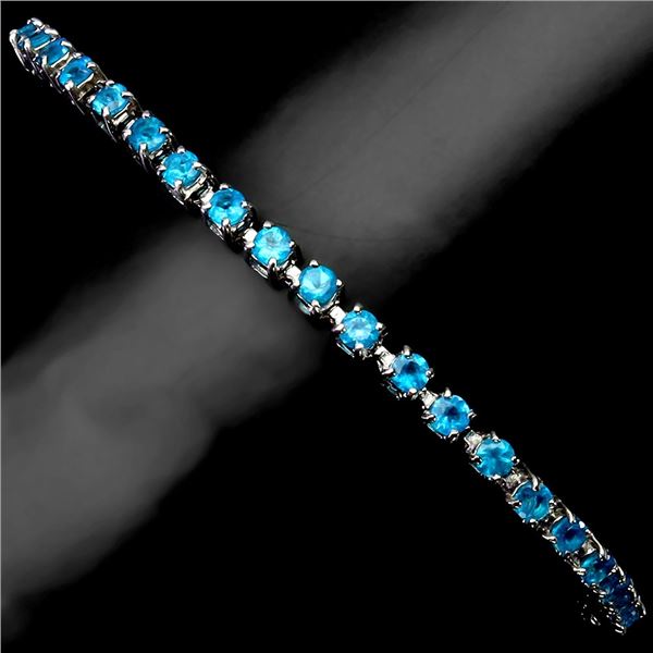 RARE ROUND CUT APATITE BRACELET IN 14K WHITE PLATED GOLD OVER 925 STERLING SILVER - 10 INCHES LONG -