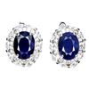 Image 1 : BLUE SAPPHIRE EARRINGS IN 14K WHITE PLATED GOLD OVER 925 STERLING SILVER - APPRAISED REPLACEMENT VAL