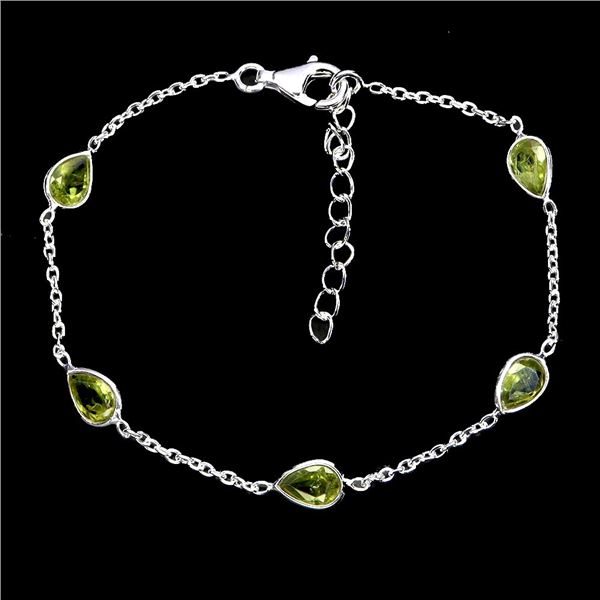 BEAUTIFUL PERIDOT BRACELET IN 14K WHITE PLATED GOLD OVER 925 STERLING SILVER - 7 INCHES LONG - APPRA