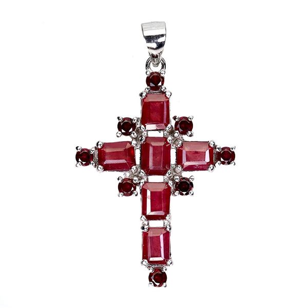 RUBY PENDANT IN 14K WHITE PLATED GOLD OVER 925 STERLING SILVER - APPRAISED REPLACEMENT VALUE $ 670