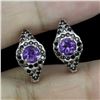 Image 2 : AMETHSYT AND BLACK SPINEL EARRINGS IN 14K WHITE PLATED GOLD OVER 925 STERLING SILVER - APPRAISED REP