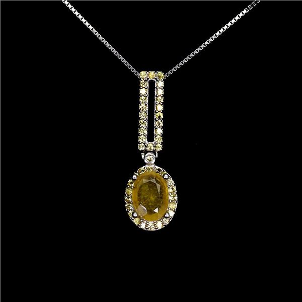 YELLOW SAPPHIRE AND CITRINE NECKLACE IN 14K WHITE PLATED GOLD OVER 925 STERLING SILVER - 18 INCHES L