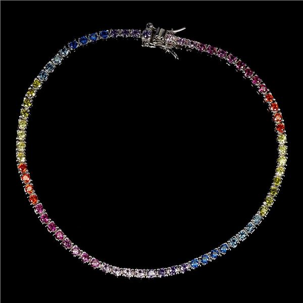COLORED CUBIC ZIRCONIA BRACELET IN 14K WHITE PLATED GOLD OVER 925 STERLING SILVER - APPRAISED REPLAC