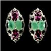 Image 1 : EMERALD AND RHODOLITE GARNET EARRINGS IN 14K WHITE PLATED GOLD OVER 925 STERLING SILVER - APPRAISED 