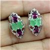 Image 2 : EMERALD AND RHODOLITE GARNET EARRINGS IN 14K WHITE PLATED GOLD OVER 925 STERLING SILVER - APPRAISED 
