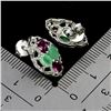 Image 3 : EMERALD AND RHODOLITE GARNET EARRINGS IN 14K WHITE PLATED GOLD OVER 925 STERLING SILVER - APPRAISED 