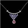 Image 1 : TANZANITE AND RUBY NECKLACE IN 14K WHITE PLATED GOLD OVER 925 STERLING SILVER - 19 INCHES LONG - APP