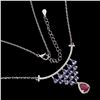 Image 2 : TANZANITE AND RUBY NECKLACE IN 14K WHITE PLATED GOLD OVER 925 STERLING SILVER - 19 INCHES LONG - APP