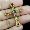 Image 1 : VARIOUS COLORS TOURMALINE CROSS PENDANT IN 14K YELLOW PLATED GOLD OVER 925 STERLING SILVER - APPRAIS