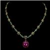 Image 1 : GORGEOUS EMERALD AND BIG RUBY NECKLACE IN 14K YELLOW PLATED GOLD OVER 925 STERLING SILVER - 18 INCHE