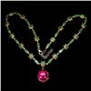 Image 2 : GORGEOUS EMERALD AND BIG RUBY NECKLACE IN 14K YELLOW PLATED GOLD OVER 925 STERLING SILVER - 18 INCHE