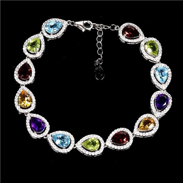 MULTIPLE GEMSONES BRACELET - AMETHYST, SKY BLUE TOPAZ, CITRINE, PERIDOT, MOZAMBIQUE GARNET - IN 14K 