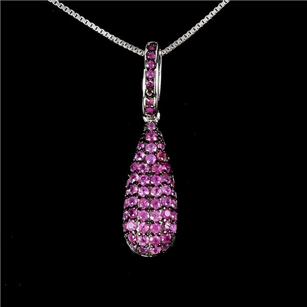 MYANMAR (BURMA) RUBY NECKLACE IN 14K WHITE PLATED GOLD OVER 925 STERLING SILVER - 18 INCHES LONG - A