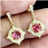 Image 2 : PINK TOPAZ EARRINGS IN 14K YELLOW PLATED GOLD OVER 925 STERLING SILVER - APPRAISED REPLACEMENT VALUE