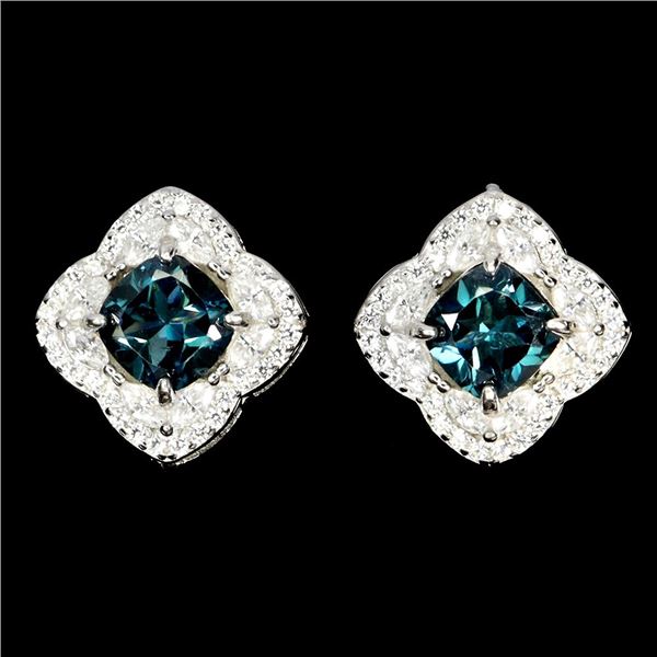LONDON BLUE TOPAZ EARRINGS IN 14K WHITE PLATED GOLD OVER 925 STERLING SILVER - APPRAISED REPLACEMENT