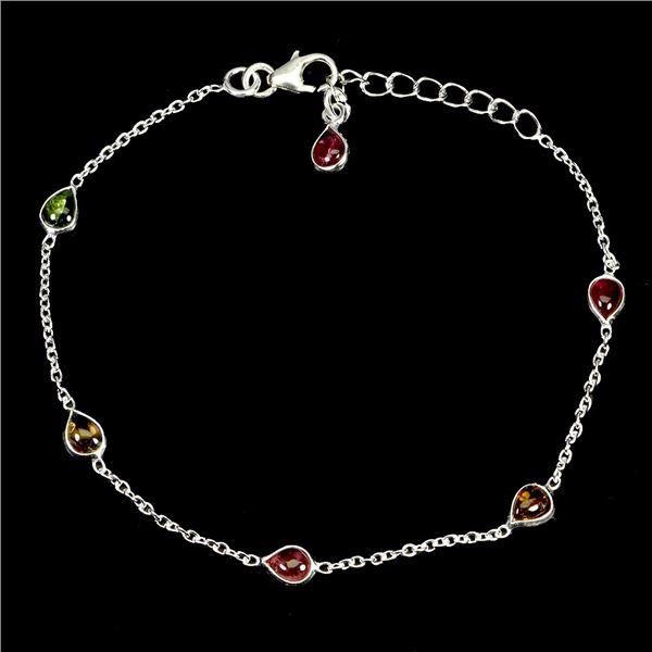 PEAR CUT RED TOURMALINE BRACELET IN 14K WHITE PLATED GOLD OVER 925 STERLING SILVER - APPRAISED REPLA