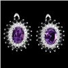 Image 1 : AMETHYST AND BLACK SPINEL EARRINGS IN 14K WHITE PLATED GOLD OVER 925 STERLING SILVER - APPRAISED REP