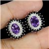 Image 2 : AMETHYST AND BLACK SPINEL EARRINGS IN 14K WHITE PLATED GOLD OVER 925 STERLING SILVER - APPRAISED REP