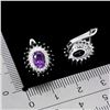 Image 3 : AMETHYST AND BLACK SPINEL EARRINGS IN 14K WHITE PLATED GOLD OVER 925 STERLING SILVER - APPRAISED REP