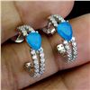 Image 2 : PEAR CUT BLUE OPAL EARRINGS IN 14K WHITE PLATED GOLD OVER 925 STERLING SILVER - APPRAISED REPLACEMEN