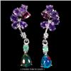 Image 1 : EMERALD, OPAL, AMETHYST AND RHODOLITE GARNET EARRINGS IN 14K WHITE PLATED GOLD OVER 925 STERLING SIL