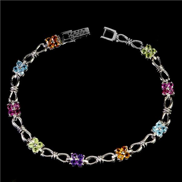 MULTIPLE GEMSTONES BRACELET - PERIDOT, CITRINE, TOPAZ, AMETHYST - IN 14K WHITE PLATED GOLD OVER 925 