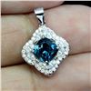 Image 2 : LONDON BLUE TOPAZ PENDANT IN 14K WHITE PLATED GOLD OVER 925 STERLING SILVER - APPRAISED REPLACEMENT 
