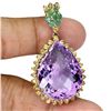Image 1 : HIGH VALUE AMETHYST, EMERALD AND YELLOW SAPPHIRE PENDANT IN 14K YELLOW PLATED GOLD OVER 925 STERLING