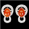 Image 1 : ORANGE FIRE OPAL EARRINGS IN 14K WHITE PLATED GOLD OVER 925 STERLING SILVER - APPRAISED REPLACEMENT 