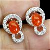 Image 2 : ORANGE FIRE OPAL EARRINGS IN 14K WHITE PLATED GOLD OVER 925 STERLING SILVER - APPRAISED REPLACEMENT 