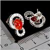 Image 3 : ORANGE FIRE OPAL EARRINGS IN 14K WHITE PLATED GOLD OVER 925 STERLING SILVER - APPRAISED REPLACEMENT 