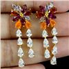 Image 1 : SUPERB MULTIPLE GEMSTONES EARRINGS - CITRINE, ORANGE FIRE OPAL, RHODOLITE GARNET AND TANZANITE IN 14