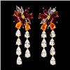 Image 2 : SUPERB MULTIPLE GEMSTONES EARRINGS - CITRINE, ORANGE FIRE OPAL, RHODOLITE GARNET AND TANZANITE IN 14