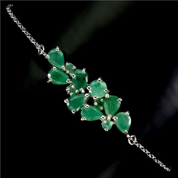EMERALD BRACELET IN 14K WHITE PLATED GOLD OVER 925 STERLING SILVER - 7 INCHES LONG - APPRAISED REPLA