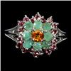 Image 1 : EMERALD, CITRINE AND RHODOLITE GARNET RING IN 14K WHITE PLATED GOLD OVER 925 STERLING SILVER - SIZE 