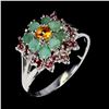 Image 2 : EMERALD, CITRINE AND RHODOLITE GARNET RING IN 14K WHITE PLATED GOLD OVER 925 STERLING SILVER - SIZE 