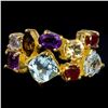 Image 1 : RUBY, TOPAZ, AMETHYST, CITRINE RING IN 14K YELLOW PLATED GOLD OVER 925 STERLING SILVER - SIZE 7 - AP