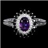 Image 1 : AMETHYST AND BLACK SPINEL RING IN 14K WHITE PLATED GOLD OVER 925 STERLING SILVER - SIZE 8 - APPRAISE