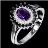 Image 2 : AMETHYST AND BLACK SPINEL RING IN 14K WHITE PLATED GOLD OVER 925 STERLING SILVER - SIZE 8 - APPRAISE