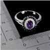 Image 3 : AMETHYST AND BLACK SPINEL RING IN 14K WHITE PLATED GOLD OVER 925 STERLING SILVER - SIZE 8 - APPRAISE