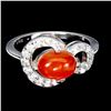 Image 1 : ORANGE FIRE OPAL RING IN 14K WHITE PLATED GOLD OVER 925 STERLING SILVER - SIZE 6