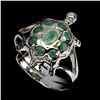 Image 2 : EMERALD TURTLE SHAPED RING IN 14K WHITE PLATED GOLD OVER 925 STERLING SILVER - SIZE 9 - APPRAISED RE
