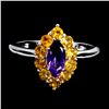 Image 1 : AMETHYST AND CITRINE RING IN 14K WHITE PLATED GOLD OVER 925 STERLING SILVER - SIZE 8 - APPRAISED REP