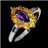 Image 2 : AMETHYST AND CITRINE RING IN 14K WHITE PLATED GOLD OVER 925 STERLING SILVER - SIZE 8 - APPRAISED REP