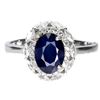 Image 1 : OVAL CUT BLUE SAPPHIRE RING IN 14K WHITE PLATED GOLD OVER 925 STERLING SILVER - SIZE 7.5 - APPRAISED