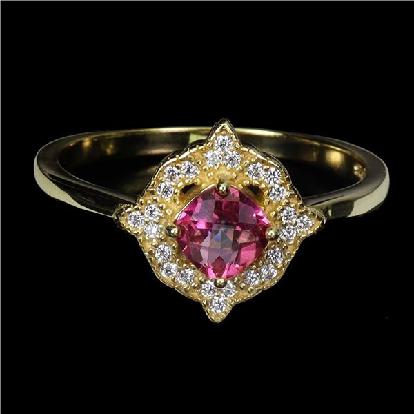 CUSHION CUT HIGH CLARITY PINK TOPAZ RING IN 14K WHITE PLATED GOLD OVER 925 STERLING SILVER -SIZE 9 -