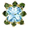 Image 1 : BIG SKY BLUE TOPAZ AND GREEN SAPPHIRE RING IN 14K YWLLOW PLATED GOLD OVER 925 STERLING SILVER - SIZE