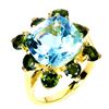 Image 2 : BIG SKY BLUE TOPAZ AND GREEN SAPPHIRE RING IN 14K YWLLOW PLATED GOLD OVER 925 STERLING SILVER - SIZE