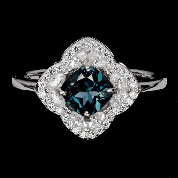 LONDON BLUE TOPAZ RING IN 14K WHITE PLATED GOLD OVER 925 STERLING SILVER - SIZE 8 - APPRAISED REPLAC